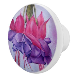 ROSA OCH LILA FUSCHIA FLOWER CERAMIC KNOB KNOPP