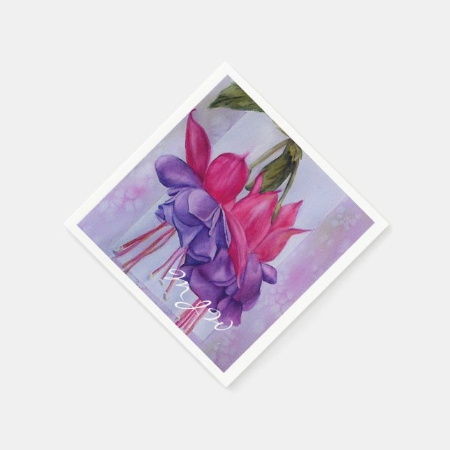 ROSA OCH LILA FUSCHIA FLOWER PAPPERSSERVETT (Hörn)