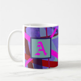 Rosa och Lila Geometric Linjer Mönster Monogram Kaffemugg