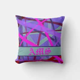 Rosa och Lila Geometric Linjer Mönster Monogram Kudde