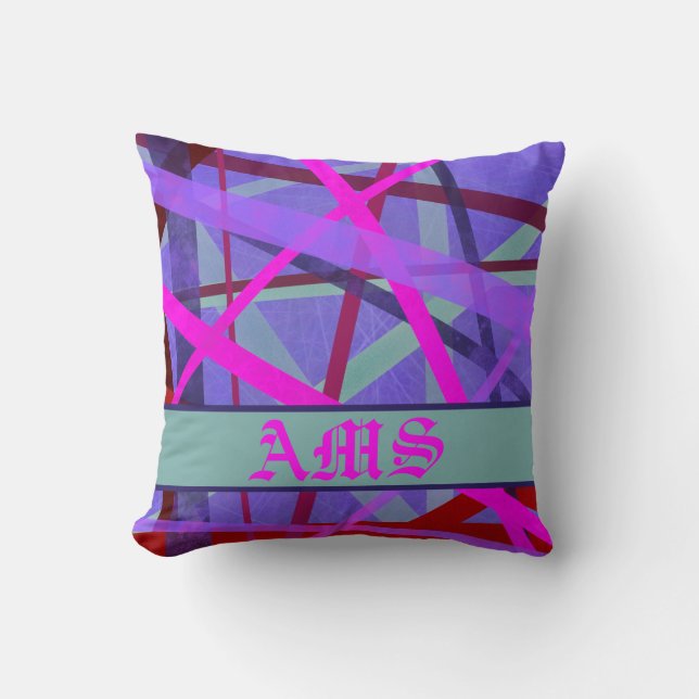 Rosa och Lila Geometric Linjer Mönster Monogram Kudde (Framsida)