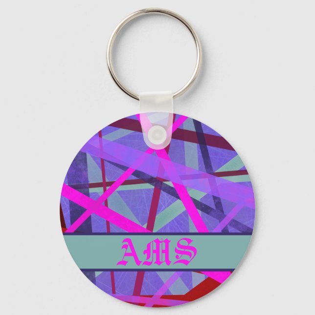 Rosa och Lila Geometric Linjer Mönster Monogram Nyckelring (Framsida)