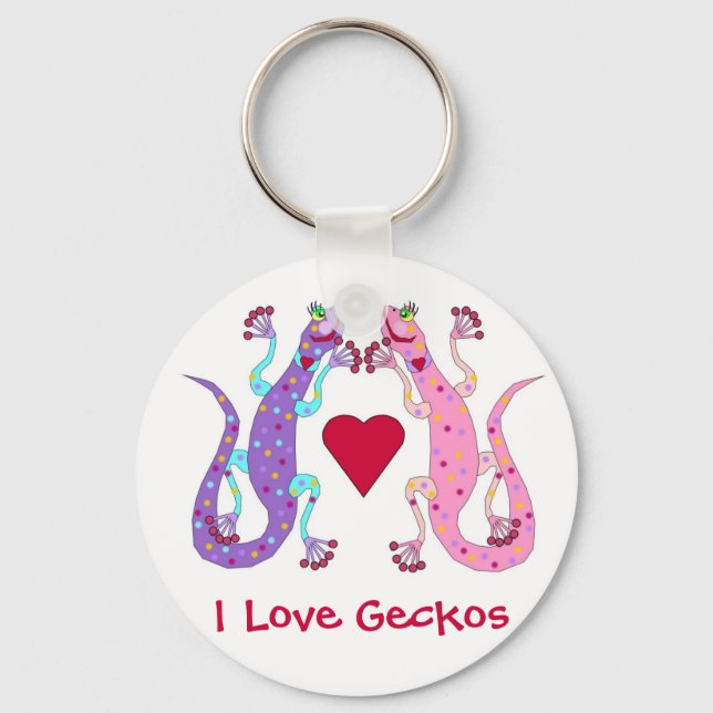 Rosa och Lila Girly Geckos Nyckelring (Framsida)