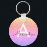 Rosa och Lila Glitter & Gnistra Monogram-förmån Nyckelring<br><div class="desc">Guld,  Orange,  Rosa och Lila Pastel Ombre Faux Glitter och Gnistra Elegant Nyckelring. Dessa nyckelkedjor kan anpassas så att de omfattar ditt första och första namn och är en perfekt-,  bachelorette-möhippa eller födelsedagsfest-tjänst.</div>