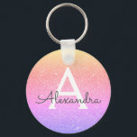 Rosa och Lila Glitter & Gnistra Monogram-förmån Nyckelring<br><div class="desc">Guld,  Orange,  Rosa och Lila Pastel Ombre Faux Glitter och Gnistra Elegant Nyckelring. Dessa nyckelkedjor kan anpassas så att de omfattar ditt första och första namn och är en perfekt-,  bachelorette-möhippa eller födelsedagsfest-tjänst.</div>