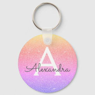 Rosa och lila glitter & gnistrande monogrampresent nyckelring