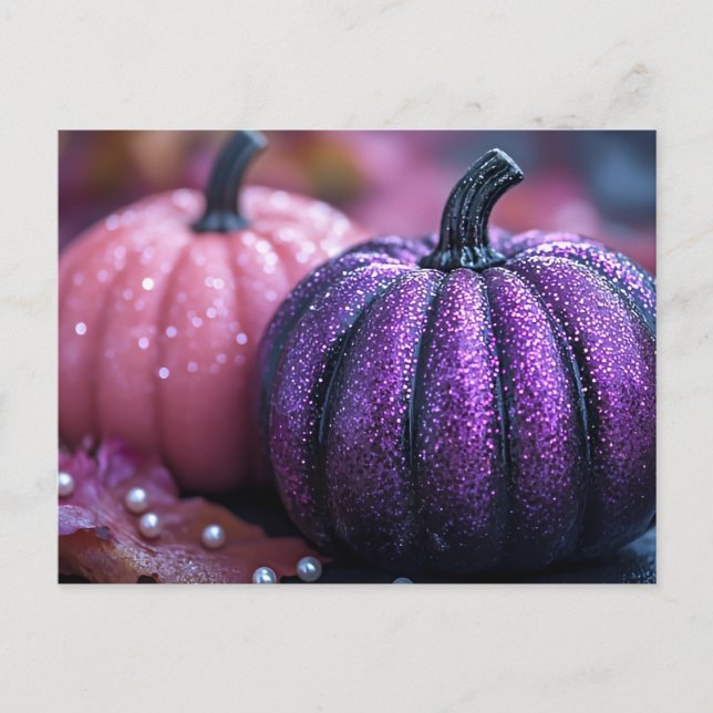 Rosa och Lila Glitter Halloween-hälsningskort Vykort (Framsida)