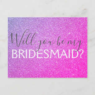Rosa och Lila Glitter och Gnistra Bridesmaid Inbjudan Vykort