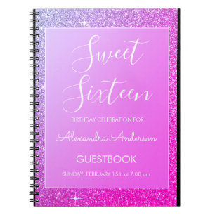 Rosa och Lila Gnistra Glitter Sweet 16 Guestbook Anteckningsbok