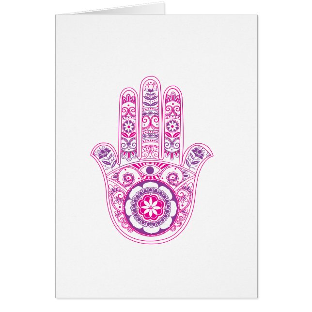 Rosa och Lila Hamsa Chamsah Blank Greeting Cards OBS Kort (Framsidan)