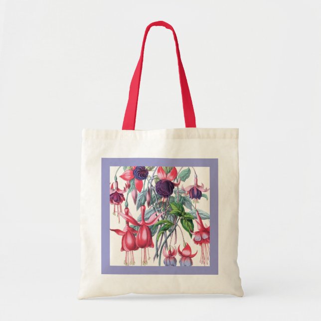 Rosa och Lila Hanging Fuchsia Flowers Tygkasse (Framsidan)