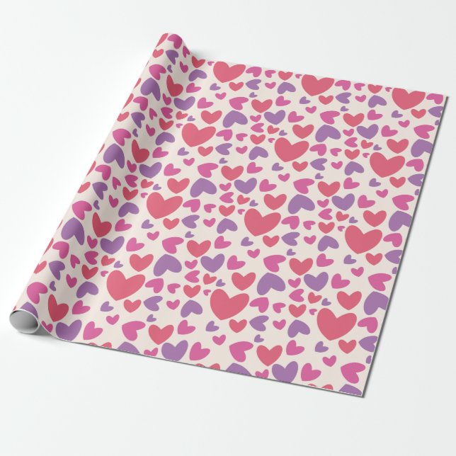 Rosa och Lila Hearts Valentine Wrapping Papper Presentpapper (Utrullad)