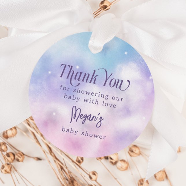 Rosa och Lila Heaven Sent Baby Shower Gåvor Etiketter (Skapare uppladdad)