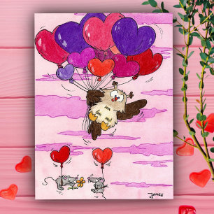 Rosa och lila HJÄRTA BALONGER vykort