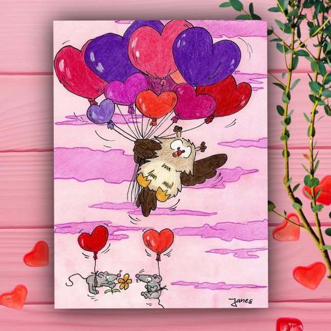 Rosa och lila HJÄRTA BALONGER vykort  (Skapare uppladdad)