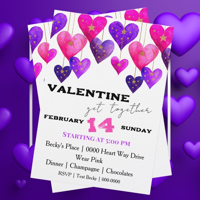 Rosa och lila hjärtan Alla hjärtans dag Inbjudningar (Cute pink and purple Valentines Day Hearts customizable party invitation
)