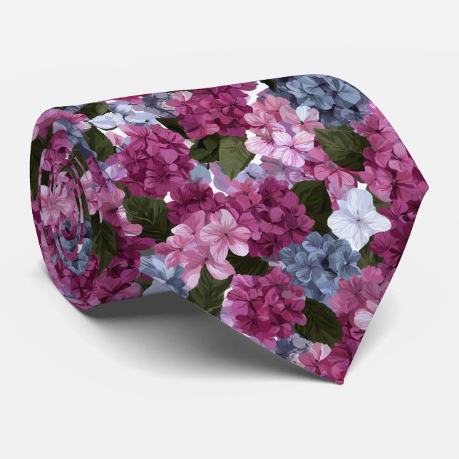 Rosa och lila Hydrangea Blommönster Slips (Rullad)