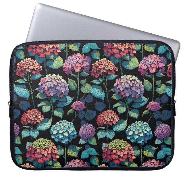 Rosa och lila hydrangea-lövverk laptop fodral (Framsidan)