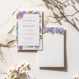 Rosa och Lila Hydrangeas Watercolor Bröllop Inbjudningar