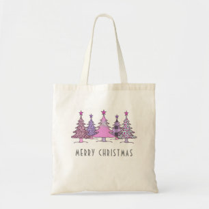 Rosa och Lila Julgranar Tote Bag Tygkasse