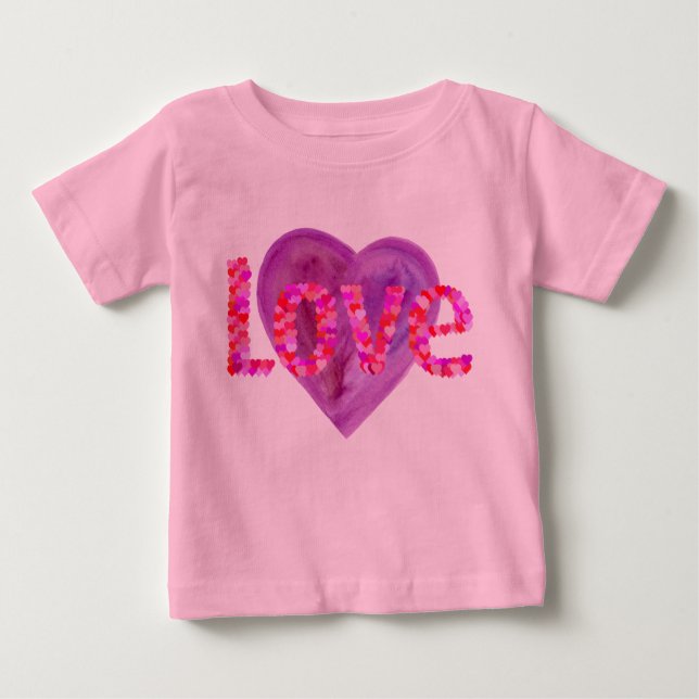 Rosa och Lila Kärlek Hearts Tee Shirt (Framsida)