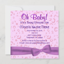 Rosa och Lila Leopard Faux Bow Flicka Shower Inbjudningar