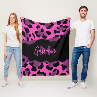 Rosa och Lila Leopard Skriv ut Fleecefilt