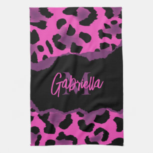 Rosa och Lila Leopard Skriv ut Kökshandduk