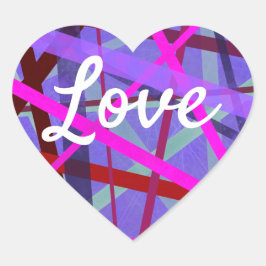 Rosa och Lila Linjer Mönster Hjärtformat Klistermärke
