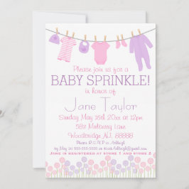 Rosa och Lila Little Clothes Baby Sprinkle Inbjudningar