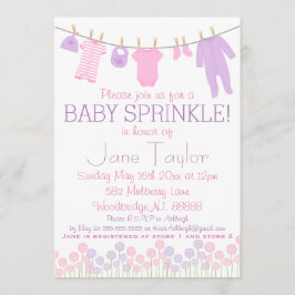 Rosa och Lila Little Clothes Baby Sprinkle Inbjudningar