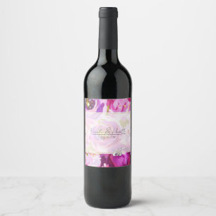 Rosa och lila livfulla blommande bröllop vinflaska etikett