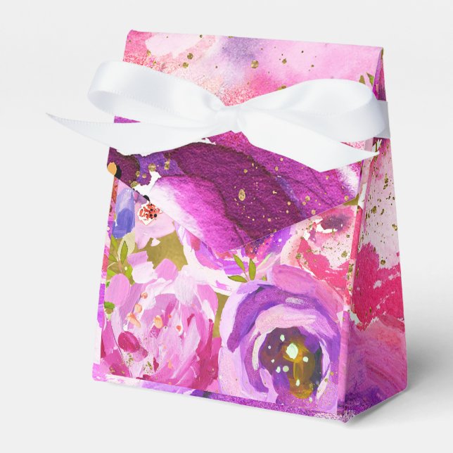 Rosa och lila livfulla blommiga bröllop presentaskar (Framsidan Sidan)