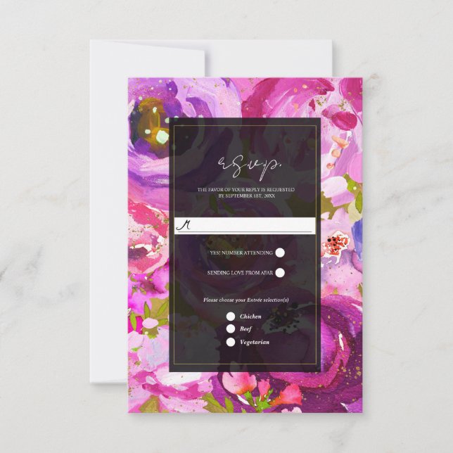 Rosa och lila livfulla blommor bröllop RSVP OSA Kort (Framsida)