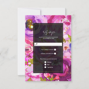 Rosa och lila livfulla blommor bröllop RSVP OSA Kort
