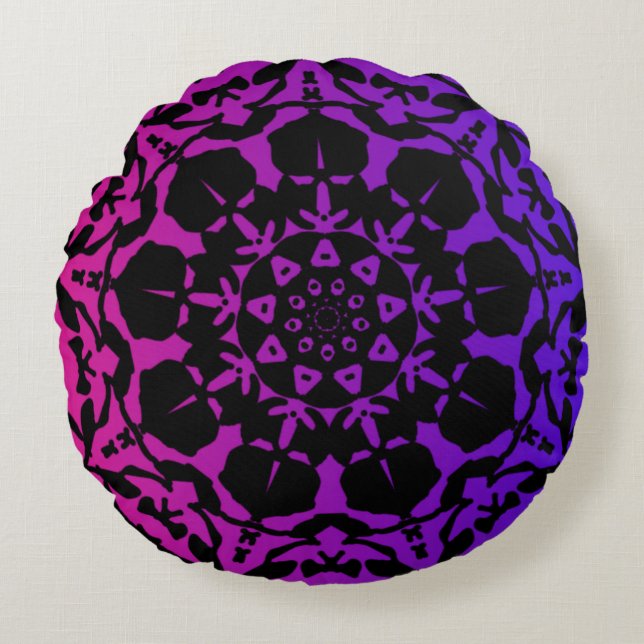 rosa och lila Mandala-blomman Rund Kudde (Framsidan)
