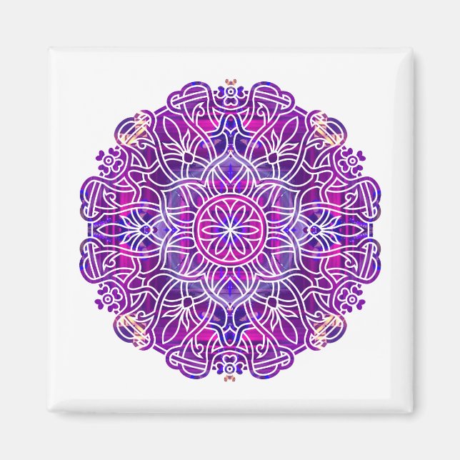 Rosa och Lila Mandala Mönster Magnet (Framsidan)