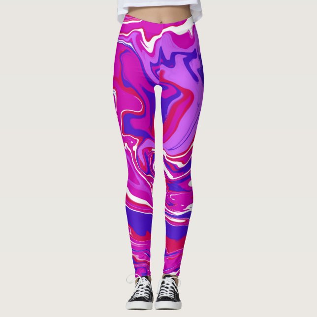 Rosa och Lila Marble Swirl Leggings (Framsida)