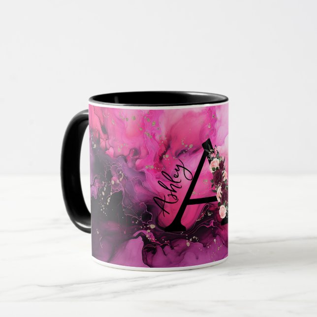 Rosa och lila marmor monogram bokstav A Mugg (Framsida vänster)