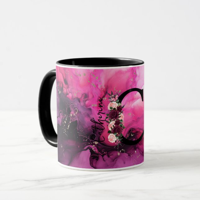 Rosa och lila marmor monogram bokstav C Mugg (Framsida vänster)