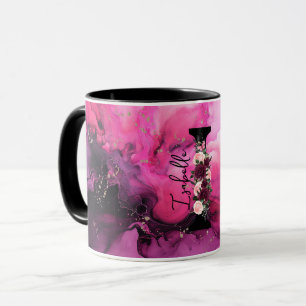 Rosa och lila marmor monogram bokstav I Mugg