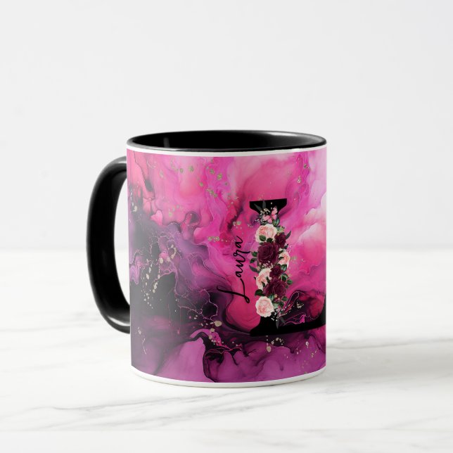 Rosa och lila marmor monogram bokstav L Mugg (Framsida vänster)