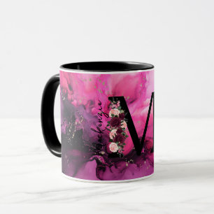 Rosa och lila marmor monogram bokstav M Mugg