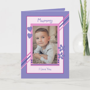 Rosa och lila med fotomamma födelsedag kort