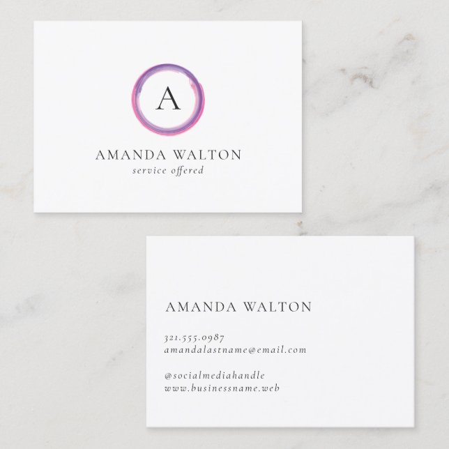 Rosa och lila modern monogram visitkort (Fram/baksida)