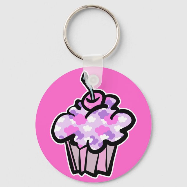 rosa och lila moln cupcakes nyckelring (Framsida)