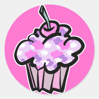rosa och lila moln cupcakes runt klistermärke