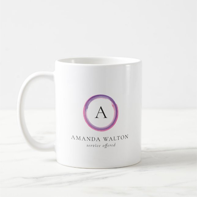 Rosa och lila monogram modern affär kaffemugg (Vänster)