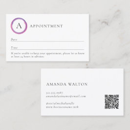 Rosa och lila monogram QR-kod modern Tidsbeställning Kort