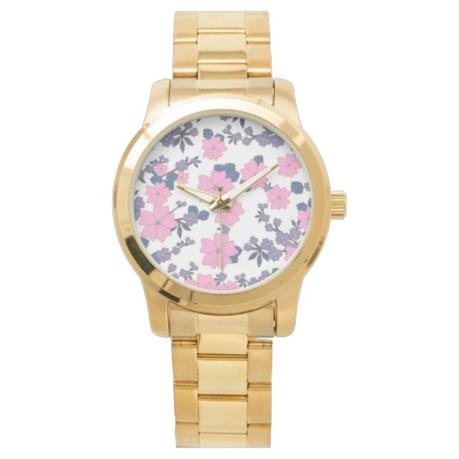 ROSA OCH LILA MÖNSTER ARMBANDSUR (Framsida)